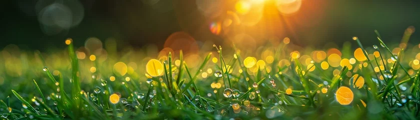 Wanddecoratie Ziekenhuis Clear morning dew on vibrant green grass perfect for fresh and soothing nature backgrounds  © KN Studio