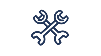 a blue and white symbol of crossed wrenches