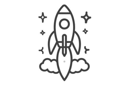 a black and white drawing of a rocket