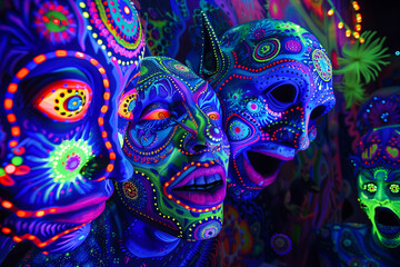 faces with fractal patterns, narcotic hallucination