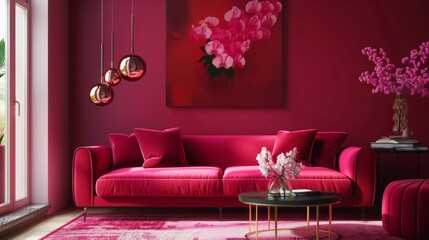 Magenta, a vibrant red hue, is a top trend for 2023 in home decor. This crimson shade brings life to modern interiors, creating an accent that pops in any space.