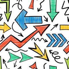 Multi colored seamless pattern with various chalk arrow