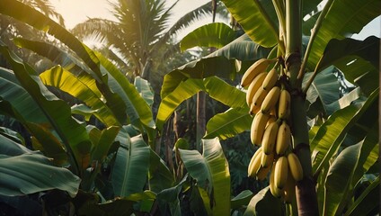 Banana tree loaded with ripe fruits