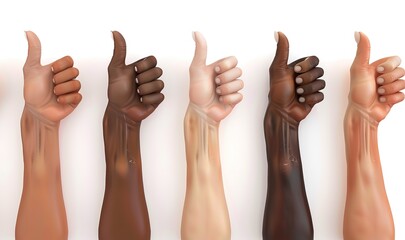 Unity in diversity: thumbs up gesture for different skin tones