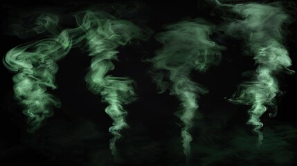 Ethereal green smoke plumes rising in the darkness are ideal for backgrounds and special effects - high quality image