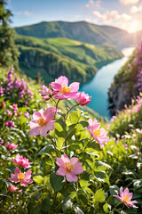 pink flowers in the mountains