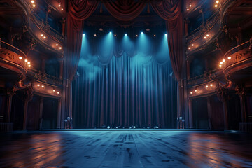 The light background of the theater stage is illuminated by spotlights