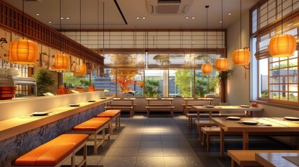 Colorful D Rendering of an Authentic Japanese Restaurant Interior