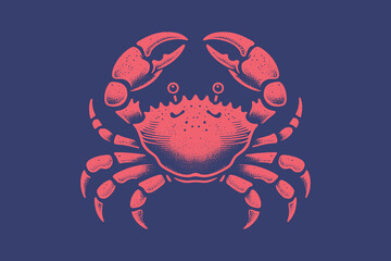 Crab. vintage vector engraving illustration. Sketch, emblem. Isolated object. On a blue background.