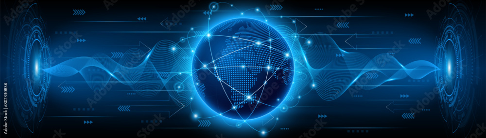 Leinwandbilder Global connection network background. World map. High-speed internet technology concept or fast wireless data transmission. modern internet network connection technology background