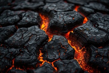 A detailed view of a grill filled with hot coal