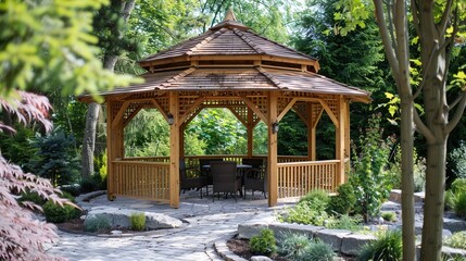 Fototapeta premium Wooden gazebo for relaxing in the garden