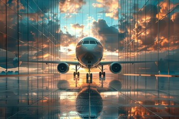 the essence of aviation milestones with a modern abstract twist, blending sleek CG 3D renderings with bold, dynamic colors