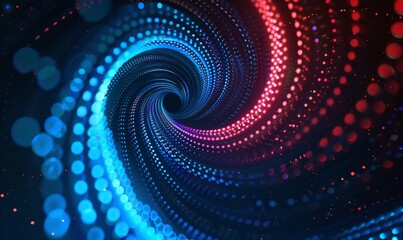 A glowing blue and red spiral of dots on a black background.