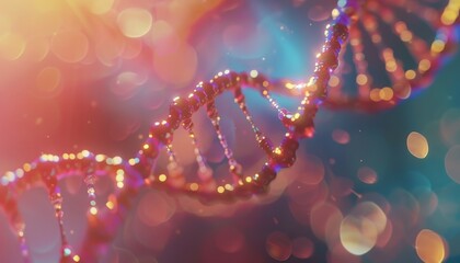 A glowing pink and blue double helix representing DNA.