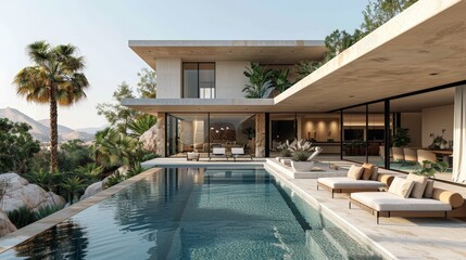 Fototapeta premium Modern luxury villa with pool and amazing mountain views
