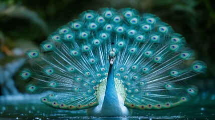 swan and peacock hybrid bird swimming in the pond. 