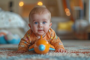 baby playing with a toy airplane
