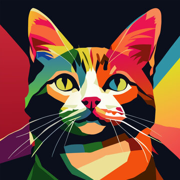 colorful cat images in victor hugo style, vector illustration flat 2