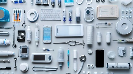 Medical Equipment and Instruments: Visuals of medical devices, diagnostic equipment, surgical tools, and wearable tech.