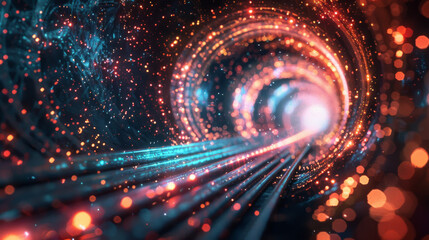 A tunnel with a bright blue line running through it