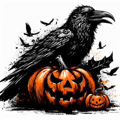 Naklejka premium Illustration grunge Raven halloween 