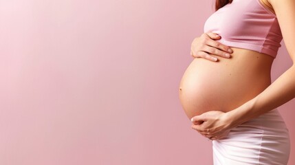 Closeup view of swelling belly of a pregnant woman.