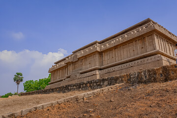 Raja Gopuram built by Pallavas, This is UNESCO's World Heritage Site located at Great South Indian architecture, Tamil Nadu, Mamallapuram, or Mahabalipuram.