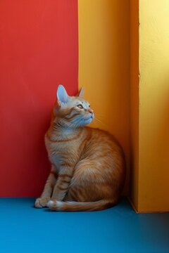 Colorful minimalist backdrop with a pet doing a miniheart pose