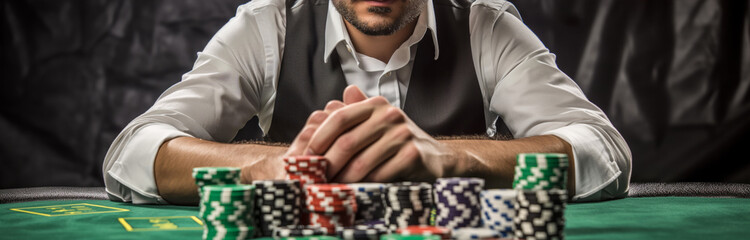 Naklejka premium Focused poker player assessing his game