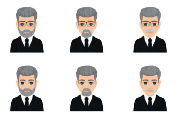 Portrait of grizzled old man in suit set