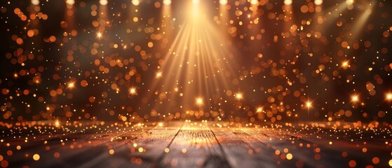 Stage background with sparkling golden lights designed to resemble stars perfect for creating a joyful atmosphere at corporate functions or sporting events.