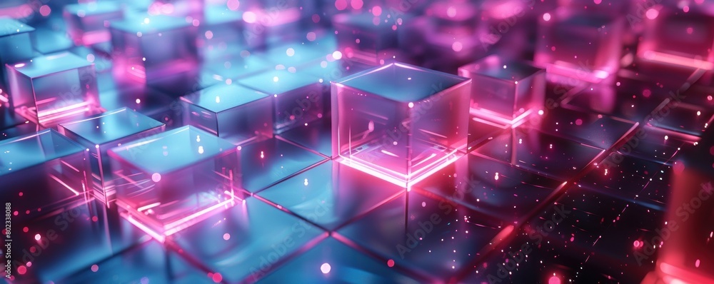 Poster a fusion of dark blue cubes and luminous connections creates an abstract backdrop, emblematic of blo