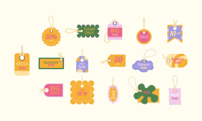 set of price tags with a y2k aesthetic. Bright vector stickers