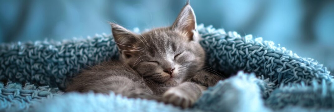 kitten sleep serenely, the banner is suitable for advertising a pet store, food for baby cats, care products
