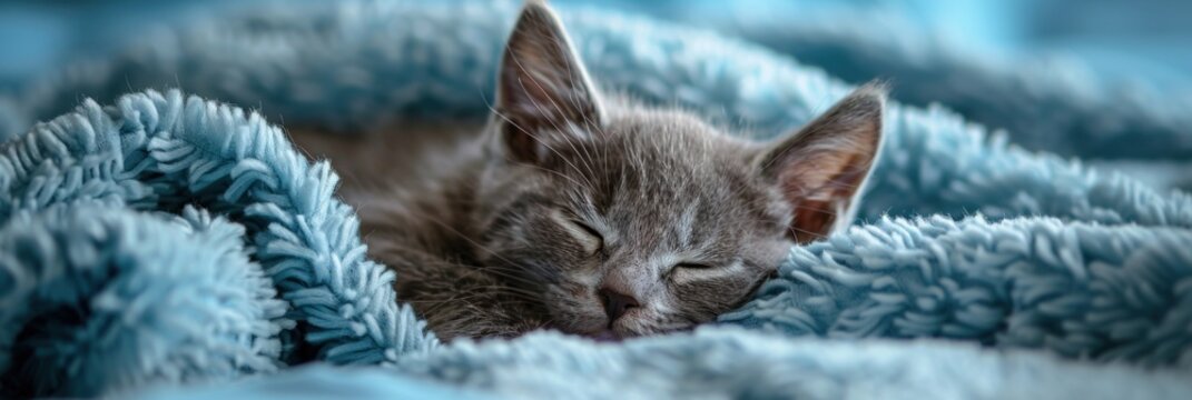 cute kitten sleep serenely, the banner is suitable for advertising a pet store, food for baby cats