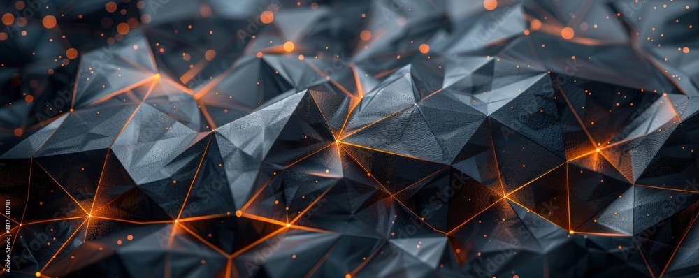 Poster futuristic composition blending minimalistic black polygons with vivid light.