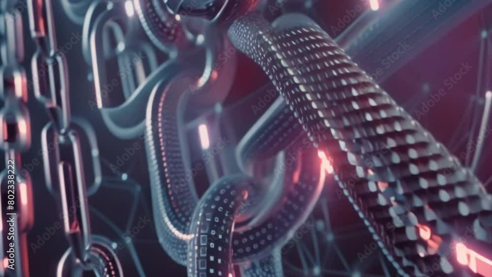 Poster A futuristic depiction of blockchain technology powering a wide range of applications, from finance to healthcare to supply chain management.