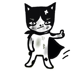 cartoon black and white cat good
