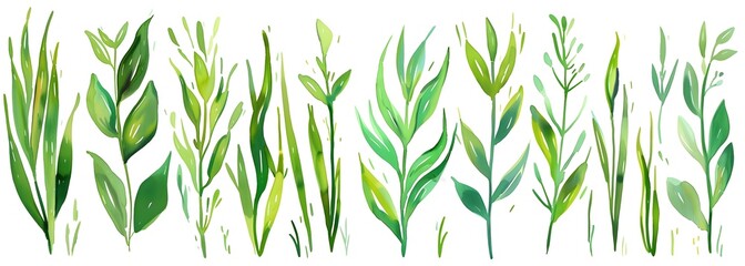 watercolor, grass clipart, vector style, white background