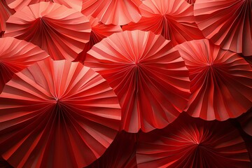 Red origami paper fans background,  Abstract origami paper pattern