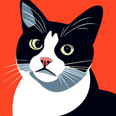 black and white cat, vector illustration flat 2