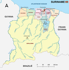 Political Map of Suriname with Administrative Districts
