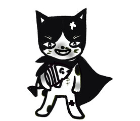 black and white cat cartoon