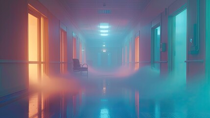 Futuristic Medical Corridor with Mysterious Atmosphere