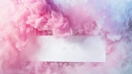 Fototapeta premium An ethereal scene of swirling pink smoke enveloping a blank white banner, perfect for adding customizable text or creative designs.