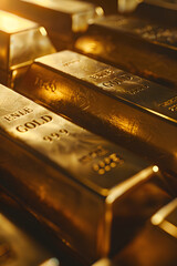 Precious wealth and investments: Distinctive close-up view of stacked gold bars