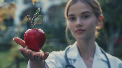 Doctor Offering a Fresh Apple