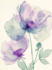 Flores roxas em aquarela no fundo branco - Ilustração