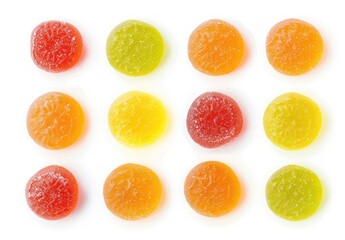 Brightly Colored Gummy Candies Set Against a White Background
 - obrazy, fototapety, plakaty
